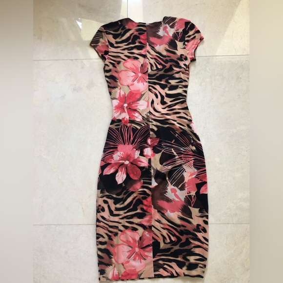 Cache Tropical Floral Wrap Dress - Pink and Brown. Size XS - Picture 2 of 9